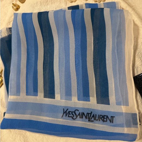 Yves Saint Laurent Blue Striped Scarf - Picture 6 of 8